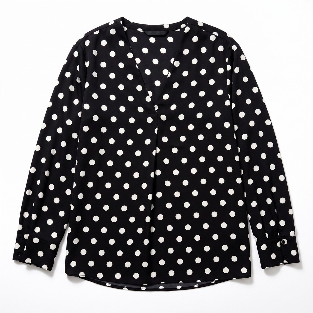 Banana Republic XL Womens Black Polka Dot V-Neck Blouse Long Sleeve Casual VTG